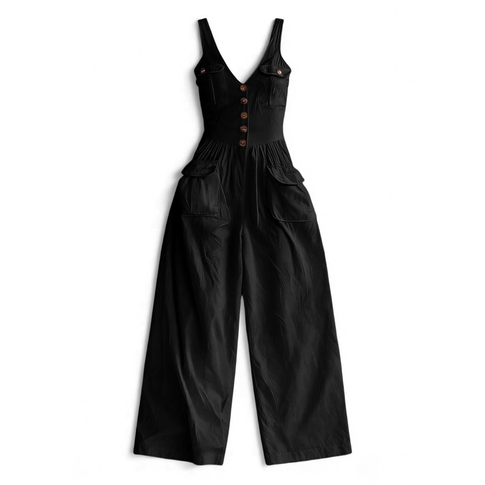 ZGRBOU Women's Jumpsuit V Neck Sleeveless Solid Button Down Wide-Leg Pant Vintage Western High Waist Going Out Romper
