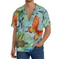 thumbnail image 3 of Xecao offers the Retro Seamless Flying Butterflies for Men's Casual Short-sleeved Shirt, a button-up collared shirt with a pocket, perfect for beach vacations and yacht travel in the 3X-Large size., 3 of 7