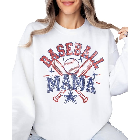 Baseball Mama Sweatshirt for Women Vintage Game Day Baseball Mom Pullover White Sweatshirt Adult X-Large
