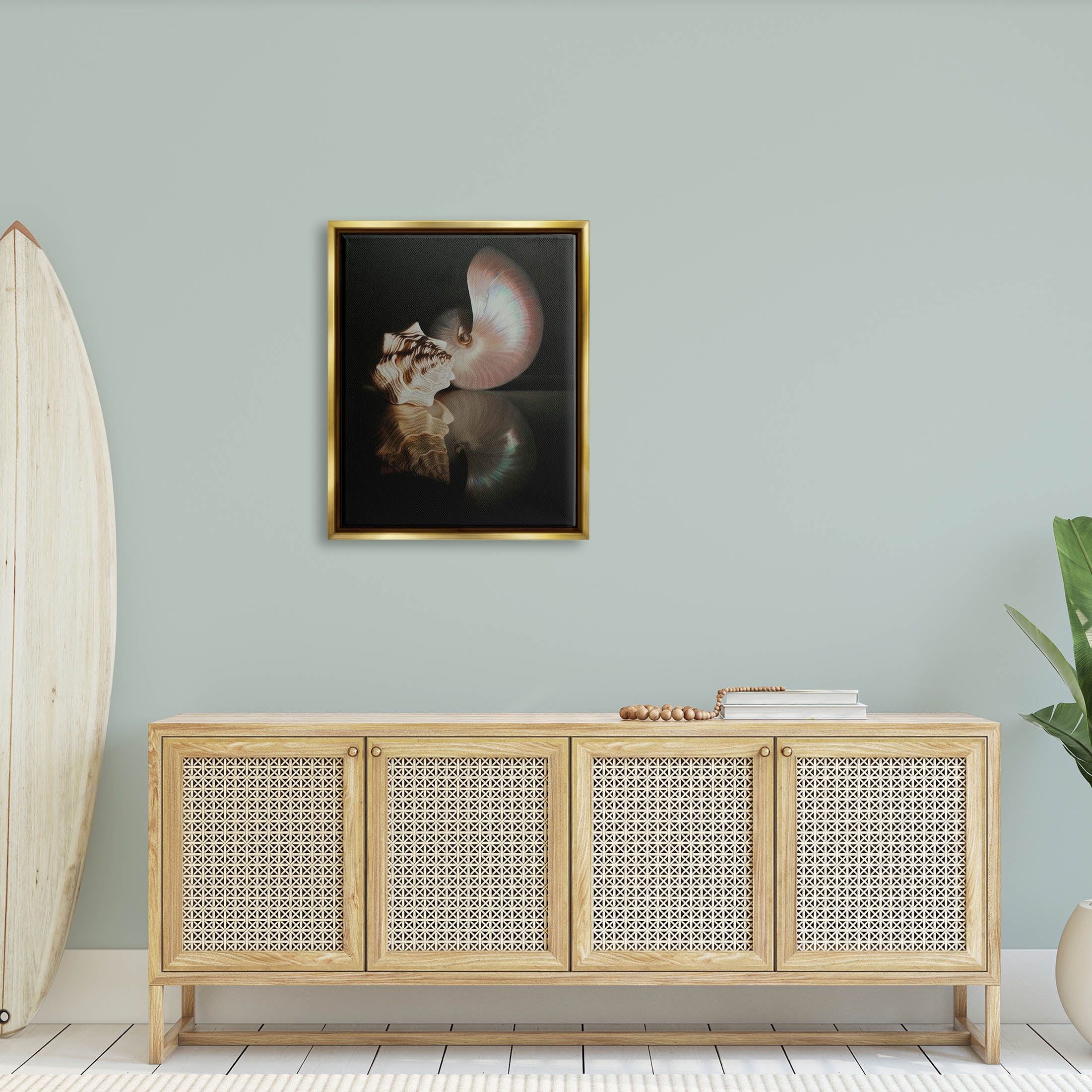 Stupell Industries Dark Sea Shells Still Life Photograph Metallic Gold Floating Framed Canvas Print Wall Art, Design by Cecile Baird