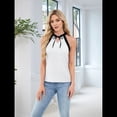 thumbnail image 4 of Blusas Sin Mangas con Cuello en V y Cordones para Mujer, Elegantes, de Oficina, con Bloques de Color, Informales, 2025. XXL, 4 of 10