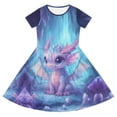 thumbnail image 3 of BOOMNY Girls Dress Short Sleeve Summer Midi Dresses for Girl Cartoon Dragon Graphic Lightweight Loose Fit Casual Beach Sundress, 3 of 5