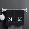 thumbnail image 2 of Monogrammed Hand Towel, Personalized Gift, Set of 2- White Block Letter Embroidered Towel - Extra Absorbent 100% Turkish Cotton - Soft Terry Finish - Initial M Black, 2 of 5
