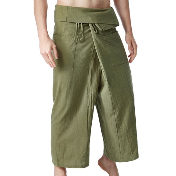 ohmzyzo Hakuma Pants for Men Cotton Loose Wide Leg Pants Open Bottom Breathable Trousers Casual Solid Color Beach Pants Lounge Outdoor Pants Army Green Free Size