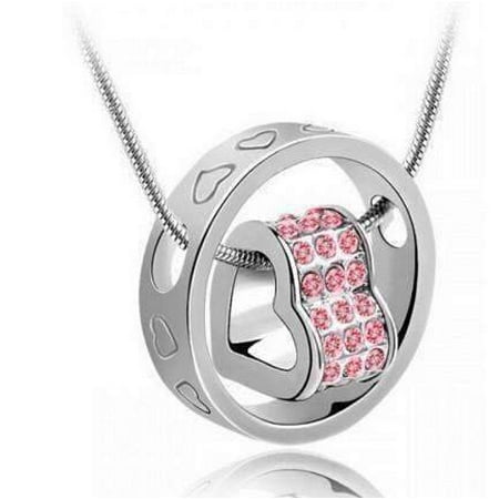 Aqua Titanium Necklace - CLEARANCE - Banded Love Floating Austrian Crystals Heart Necklace ~ Choose Your Favorite! Pink