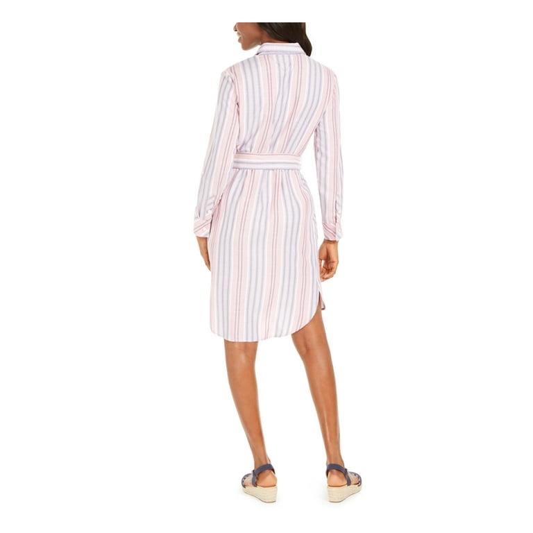 TOMMY HILFIGER Womens Pink Striped Long Sleeve Collared Above The