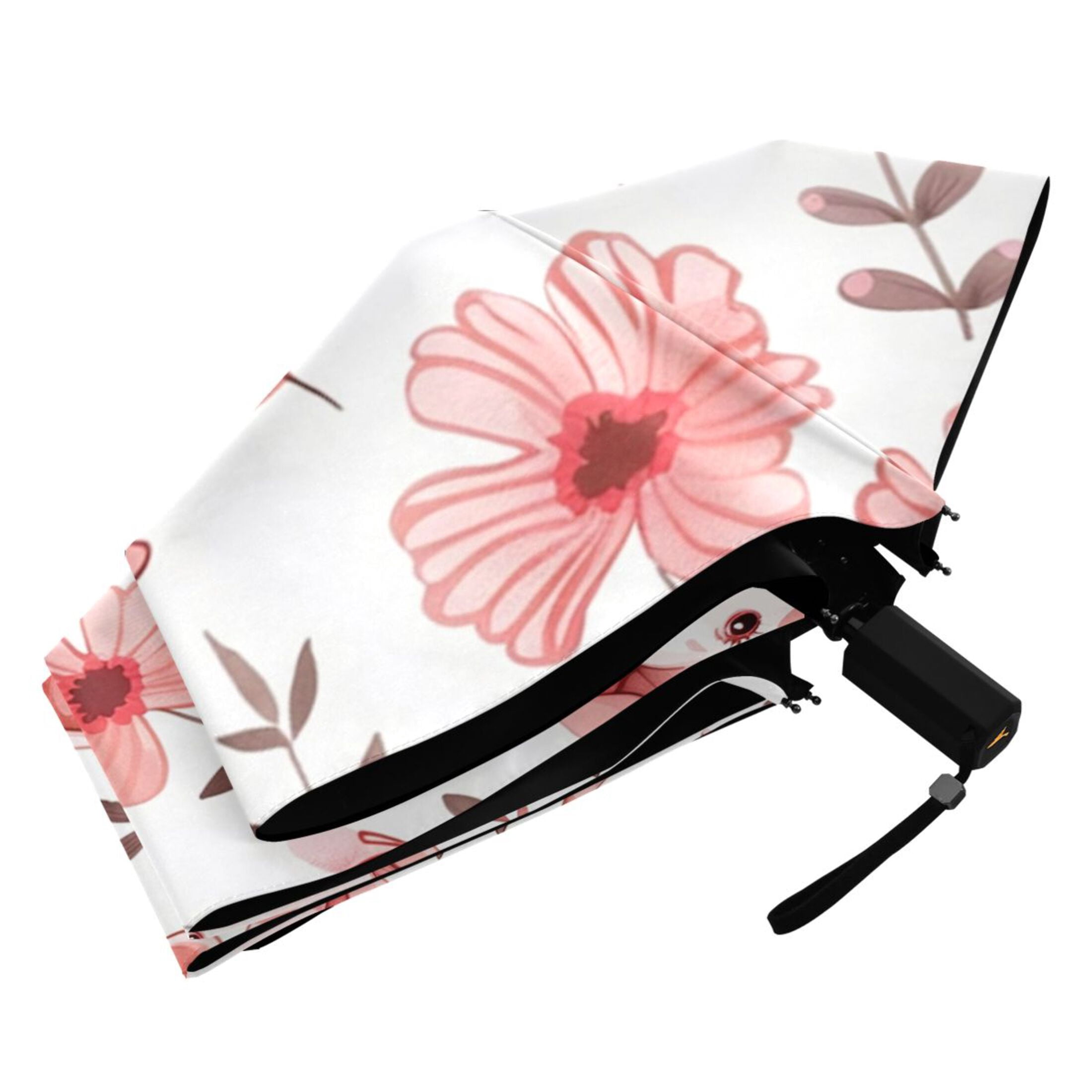 Cute Pig with Flower Compact Sun Umbrella Windproof Travel Umbrellas for Rain Strong Portable UV Protection