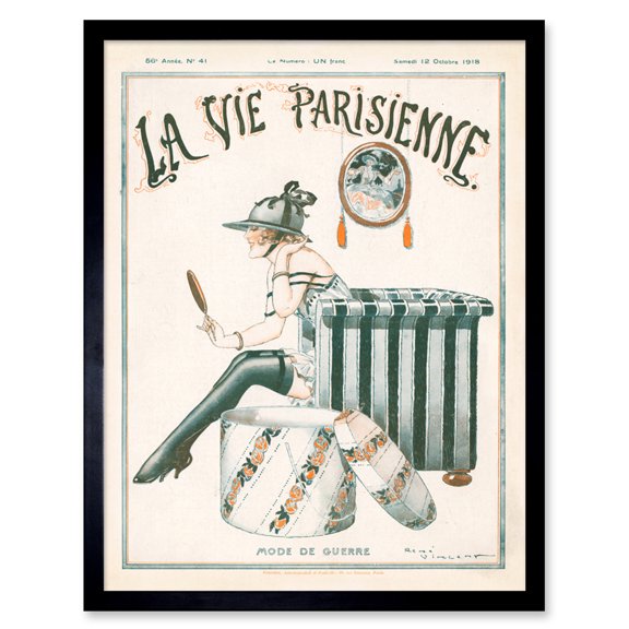 Vintage French Fashion La Vie Parisienne War Time Fashion Magazine Cover Art Print Framed Poster Wall Decor 12x16 inch