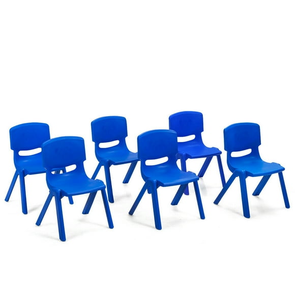 Gymax 6-pack Kids Plastic Stackable Classroom Chairs Indoor/Outdoor Kindergarten Blue