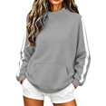 thumbnail image 2 of Mock Neck Sweatshirt Women Fall Fashion Oversized Turtleneck Pullover Side Stripes Long Sleeve Casual Sweatshirts Gray S, 2 of 7