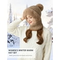 thumbnail image 3 of Mucky Cat Winter 3-in-1 Women's Balaclava Hat - Fleece Lined Beanie with Scarf & Neck Warmer, Cold Resistant Thermal Knitted Ski Mask for Ladies Khaki, 3 of 6