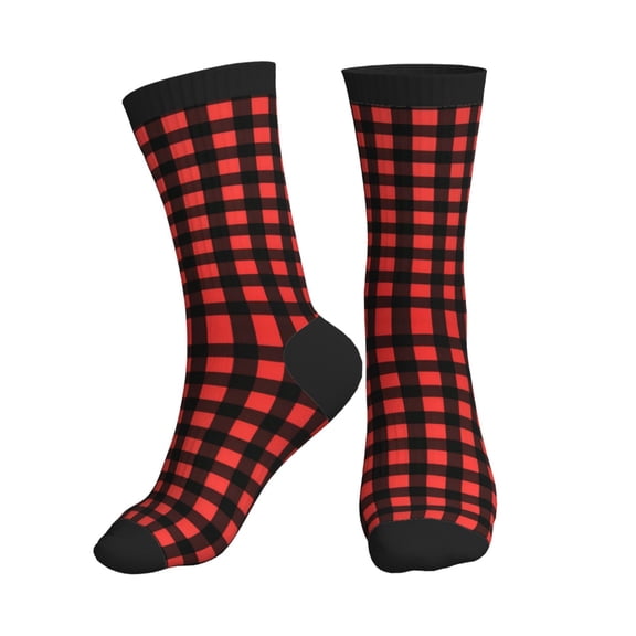 Women's Men's Red Black Buffalo Check Plaid Pattern Colorful Novelty Pattern Crew Athletic Socks
