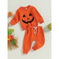 thumbnail image 4 of Toddler Baby Boys Halloween Outfits Pumpkin Face Sweatshirts Long Pants Set Fall Winter Halloween Party Clothes, 4 of 8