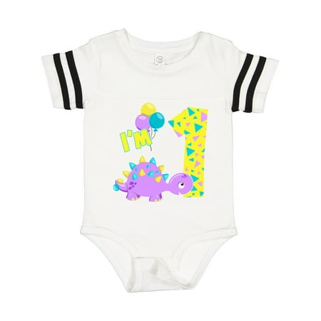 

Inktastic Happy Dinosaur First Birthday-purple Gift Baby Boy or Baby Girl Bodysuit