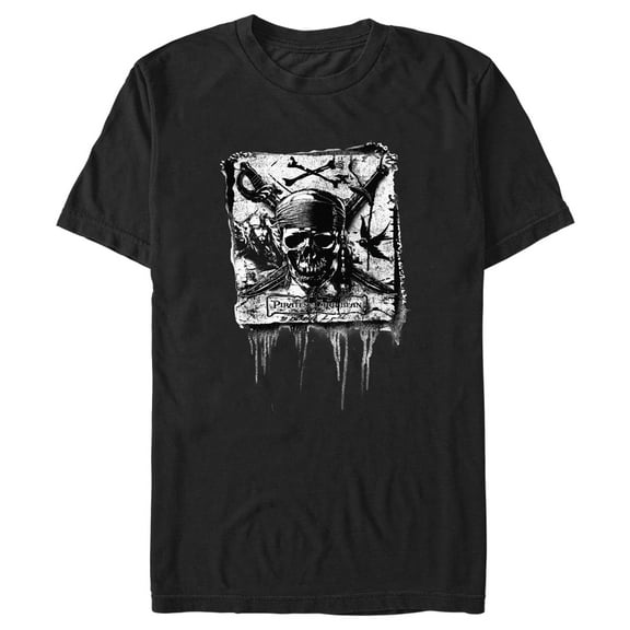 Men's Pirates of the Caribbean: Curse of the Black Pearl Black and White Skull Logo  Graphic Tee Black Small