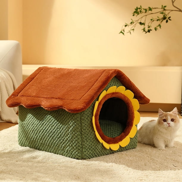Cama para dormir para gatos, ín para cama de perro, parte inferior antideslizante, nido cálido, cueva lavable semicerrada, cesta extraíble, nido , 43cmx36CMX34CM Yinane casa del gato