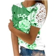 thumbnail image 1 of Camisas de Manga Corta para las Mujeres Impresión Cuello Redondo Suéter Encaje Camisa, Blusa de Verano Casual para las Mujeres, 1 of 4