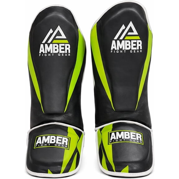 Pro Style Competition Muay Thai Shin Guards with Instep Protection for Kickboxing, MMA, and Combat Sports, Lightweight, Durable, and Adjustable, Large