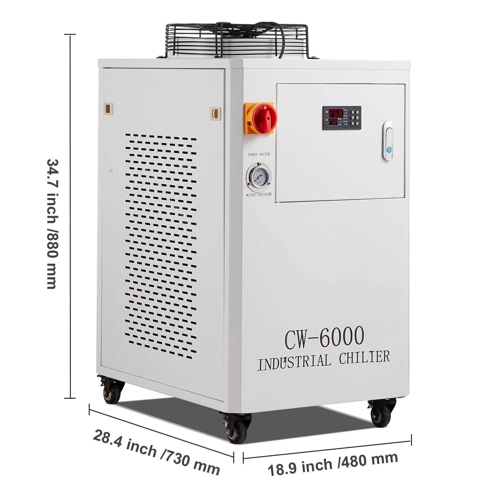 KFFKFF Industrial Water Chiller Cooling System CW6000 – 1500W, 15L Tank, 65 L/min Flow Rate
