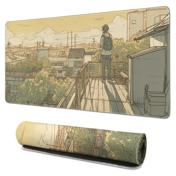 Anime Roof Aesthetic Anime Kawaii Gaming Mouse Mat,Rectangle XX Large Non-Slip Rubber Gaming Mouse Pad with Stitched Edges, Office Mouse Pad for Women Men Kids, 31.5x15.7