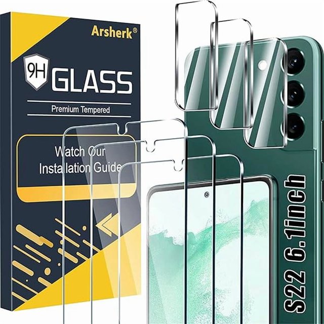 wonima4 Protecteur d'Écran (3 Pack) pour Samsung Galaxy S22 5G, Verre Trempé 9H, Compatible avec Empreinte Digitale Ultrasonique, HD Clair, Compatible avec Étui, 6 Pack Incluant Protecteurs de Caméra