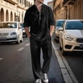 thumbnail image 2 of Men's Linen Two-Piece Suit Set, Casual Long Sleeve Shirt & Pants for Fall Spring,Black,XXXL, 2 of 5