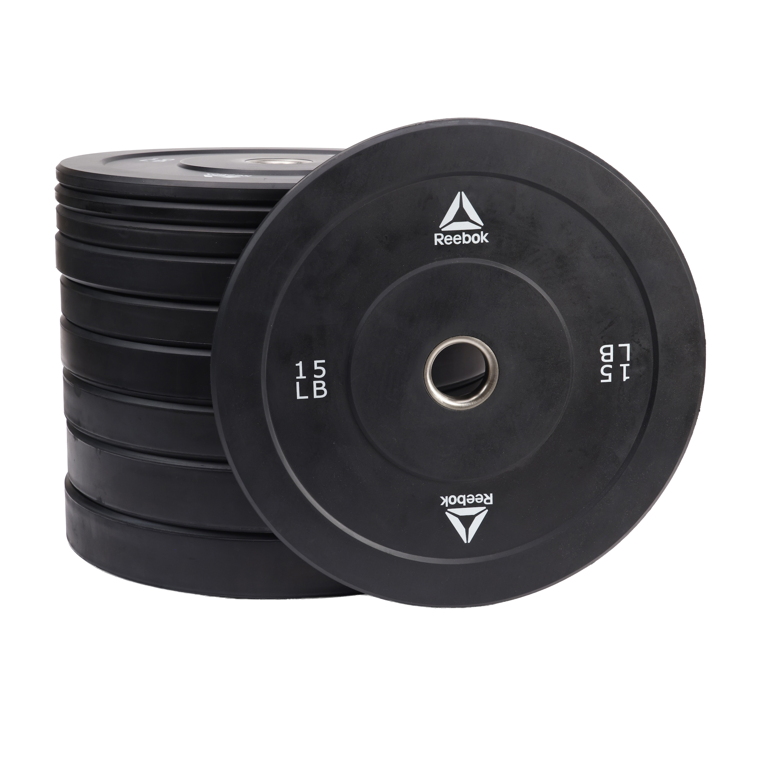 Reebok 15lb Olympic Rubber Bumper Plates (Set of 2) – Low-Bounce Plates for Strength Training