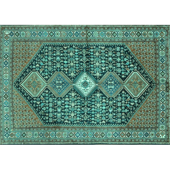 Ahgly Company Machine Washable Indoor Rectangle Persian Turquoise Blue Traditional Area Rugs, 7' x 10'