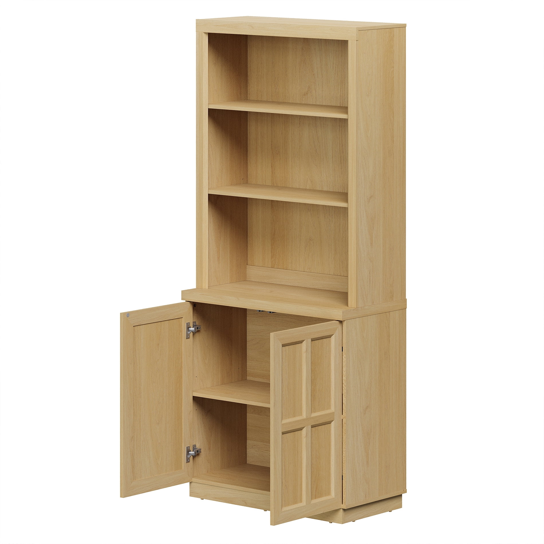 HOMOOI Freestanding Pantry Cabinet, Boho Rustic Hutch with Open Display Shelves & Adjustable Inner Shelves, Anti-Wobble Wooden Storage Organizer for Kitchen, Dining Room, Entryway,Oak