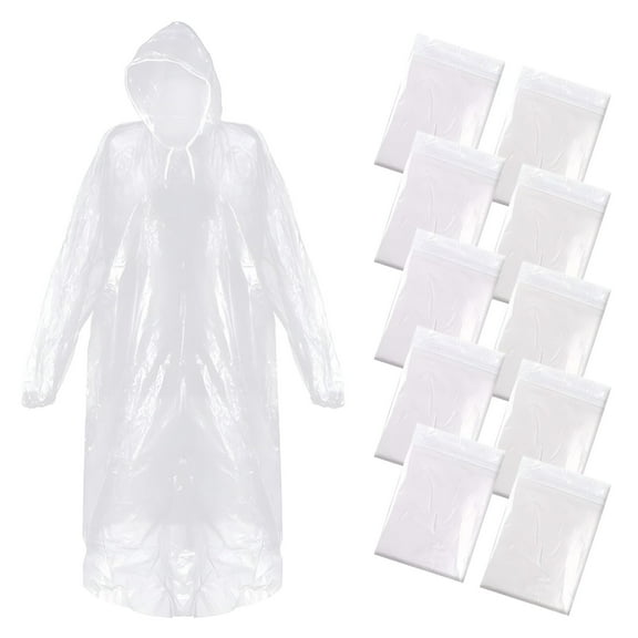 TELOLY Heavy Duty Family Pack Of 10 Rain Ponchos With Hoods Drawsts Secure Convenient For Adults