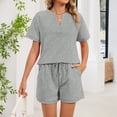 thumbnail image 2 of Lumtrix Women 2 Piece V Neck Matching Lounge Sets Clothing Spring Short Sleeve Shirt And Shorts 2026 Summer Airport Outfit Gray L, 2 of 8