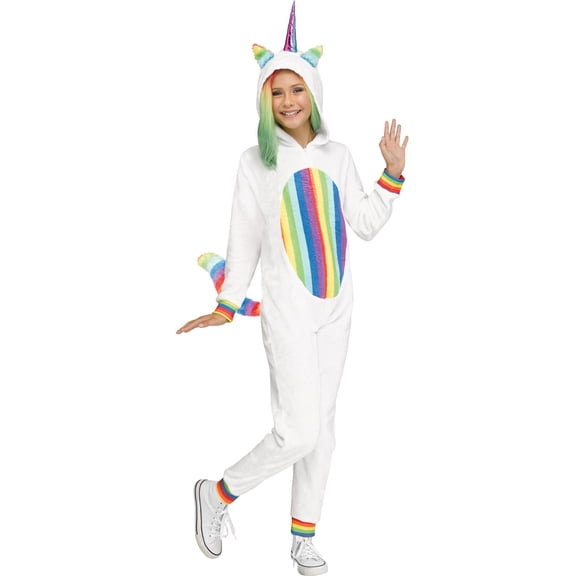 Fun World Rainbow Unicorn Halloween Fancy-Dress Costume for Child, Little Girls M (8-10)