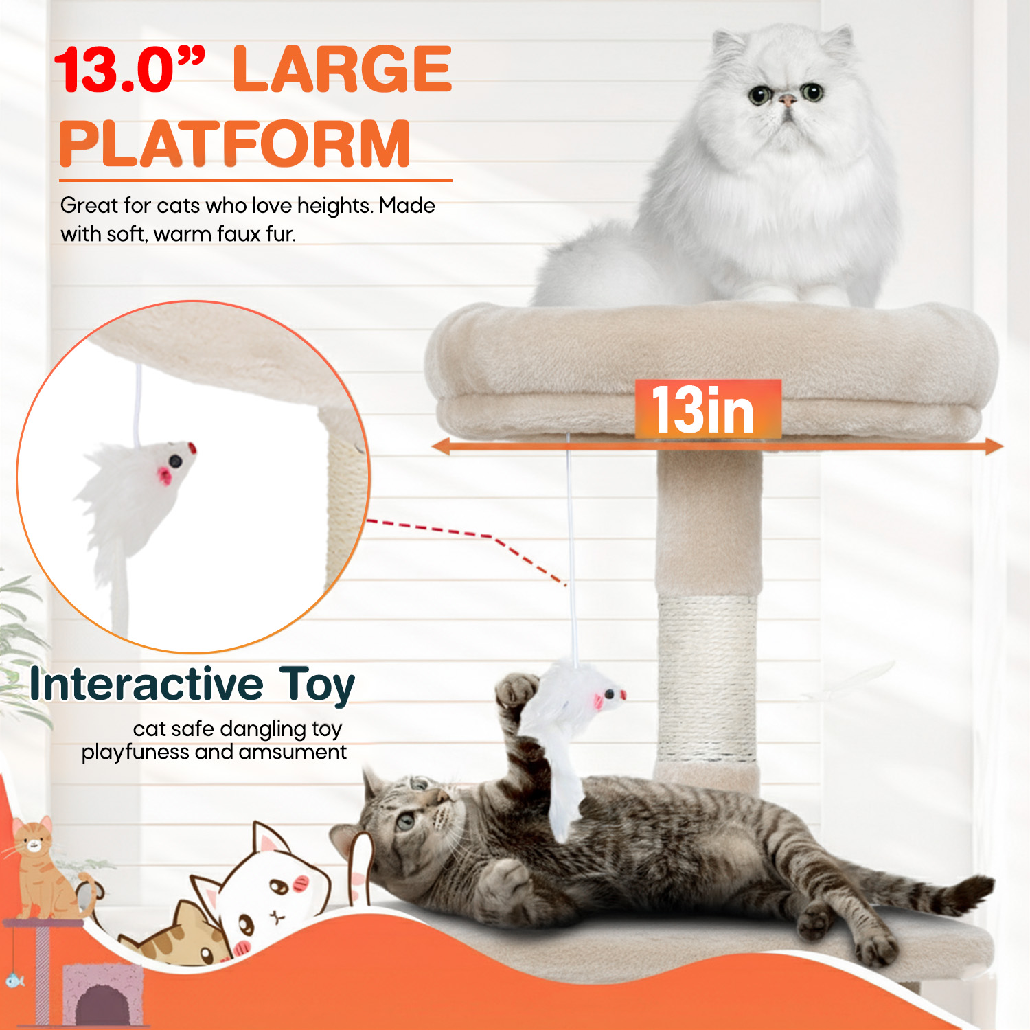 BestPet Cat Tree 37" Tall Cat Tower Kitten with Scratching Posts and Perches Indoor Activity Center for Cats (Beige)