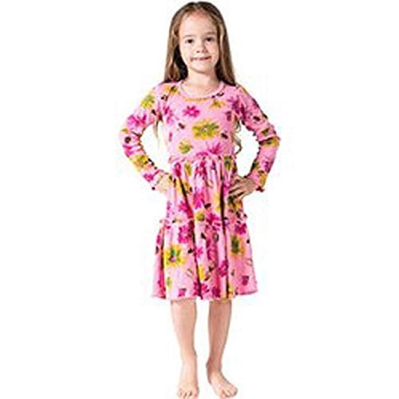 Mignone Girls' Long Sleeve Dress-Pink/Floral, 3T