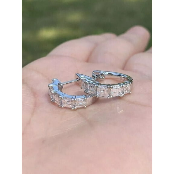 14K White Gold Plated 3TCW Lab Created White Diamond Hoop Earrings
