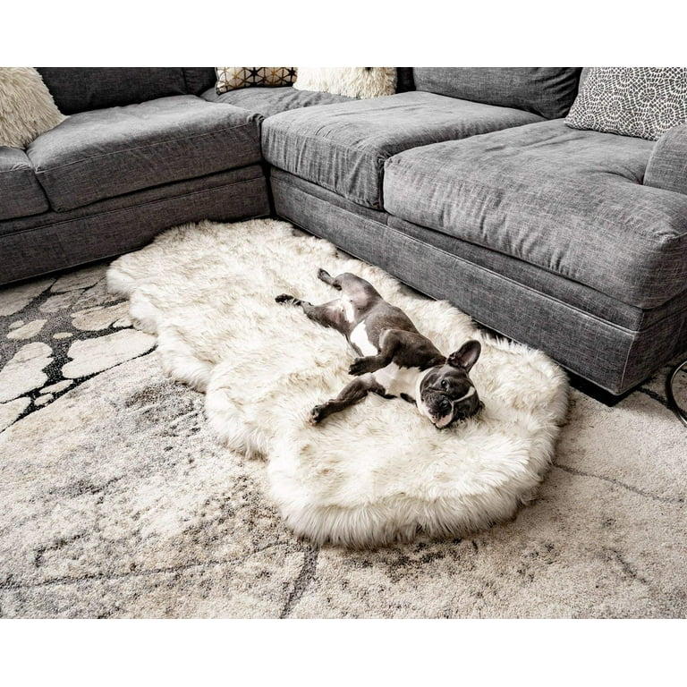 Paw PupRug Runner Faux Fur Memory Foam Orthopedic Dog Bed Plush Pet Comfort Curve White with Brown Accents Walmart