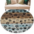 thumbnail image 2 of Cute Dog Claws Large Round Rug 8 FT, Non Slip Living Room Area Carpet, Farmhouse Blue Wooden Puppy Pawprints Washable Soft Circle Rug Non-Shedding Floor Carpet for Bedroom Office Dining Room, 2 of 9