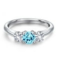 thumbnail image 3 of Gem Stone King 925 Sterling Silver Blue Apatite and White Created Sapphire Engagement Ring for Women | 1.00 Cttw | Round 5MM | Gemstone Birthstone | Size 6, 3 of 6