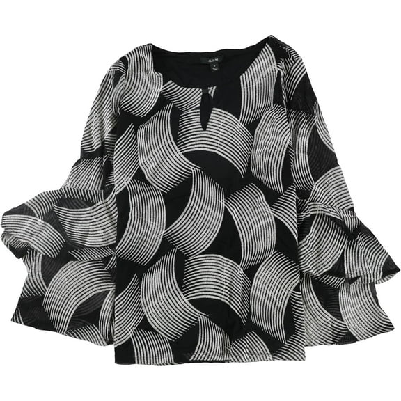 Alfani Womens Spiral-Sleeve Knit Blouse, Black, Medium