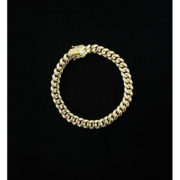10k Yellow Gold 7.8mm Miami Cuban Chain Bracelet Box Clasp Lock Real 10K Yellow Gold, Men and Women,10k Gold Bracelet, 10k gold miami cuban (Bracelet length:8;)