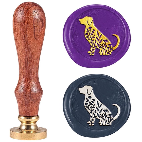 Wildflowers Dog Wax Seal Stamp 1" Vintage Animals Sealing Stamps Removable Brass Head Seal Stamp with Wooden Handle