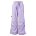 thumbnail image 4 of qolati Cargo Pants Women High Waisted Straight Wide Leg Joggers Pants Y2k Baggy Elastic Waist Drawstring Streetwear Sweatpants with Pockets, 4 of 4