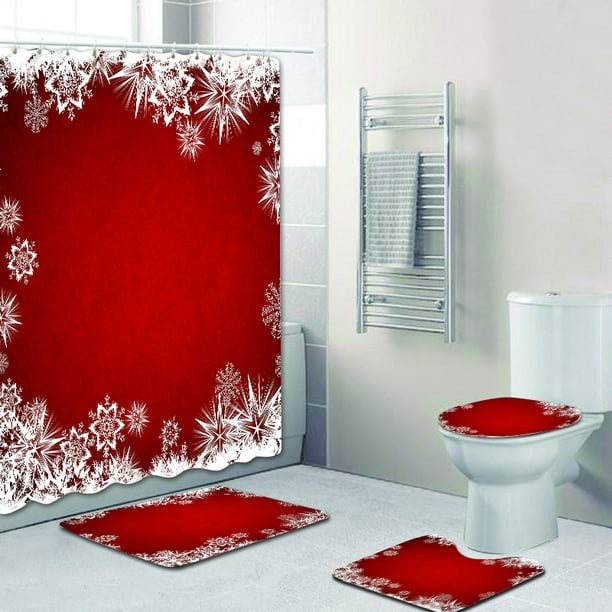 Non Slip Waterproof Bathroom Shower Curtain Bath Mat Christmas Carpet Set Bathroom Mat Sets Walmart Com Walmart Com