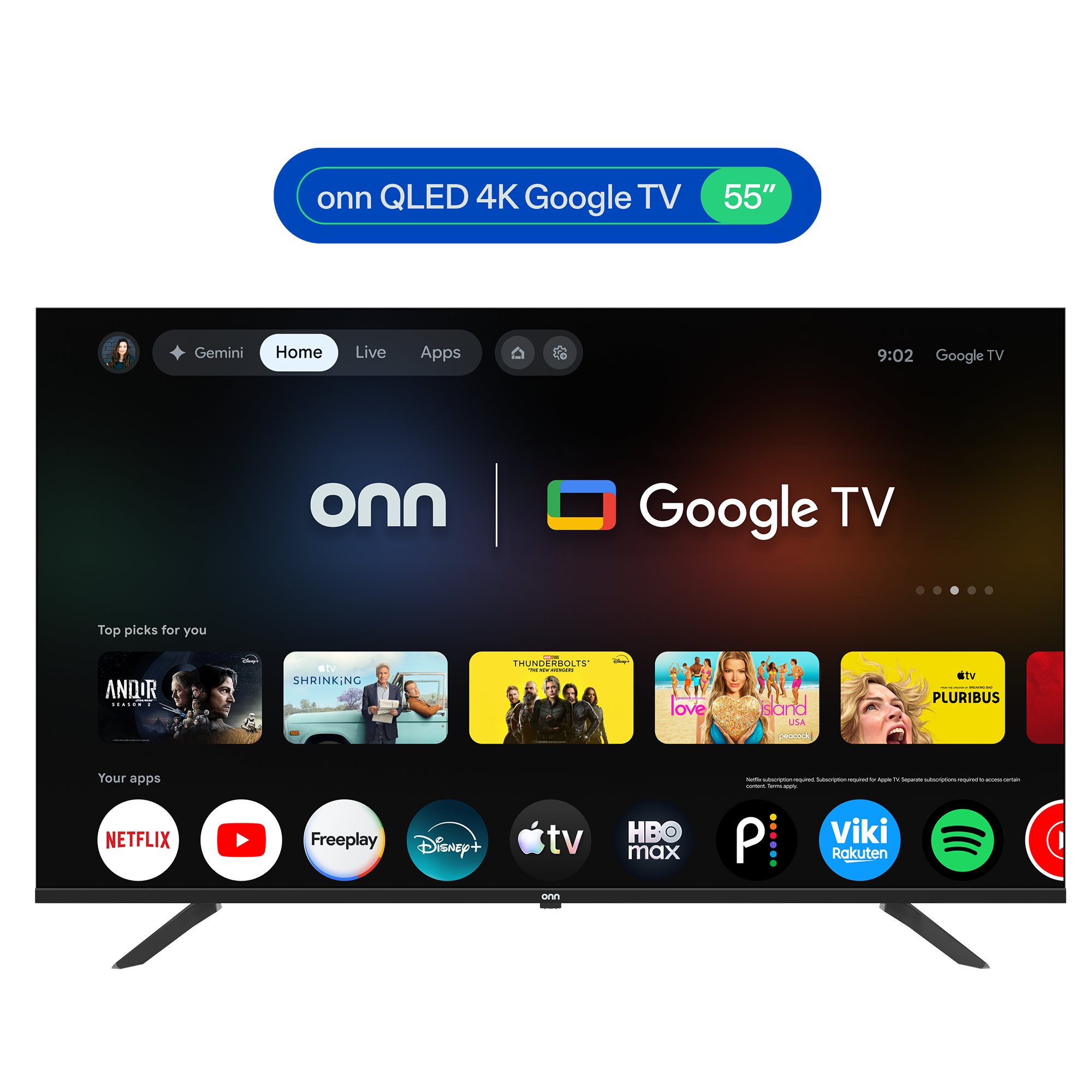 55" onn QLED 4K UHD Smart Google TV, 55SQ4GSB1