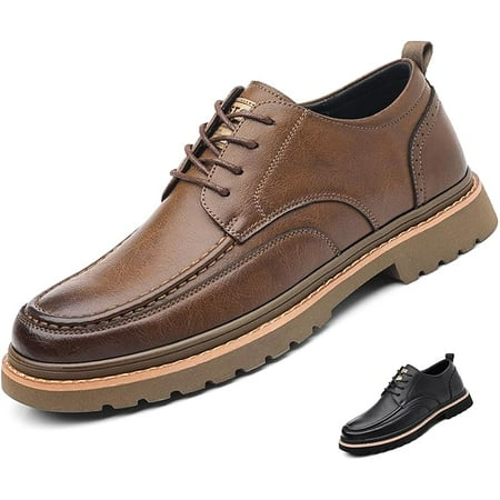 Men s Leather Lace Up Platform Oxfords Comfortable Round Toe Hand-Sewn Soft Non-Slip Dress Shoes Business Work Formal Derby Shoes