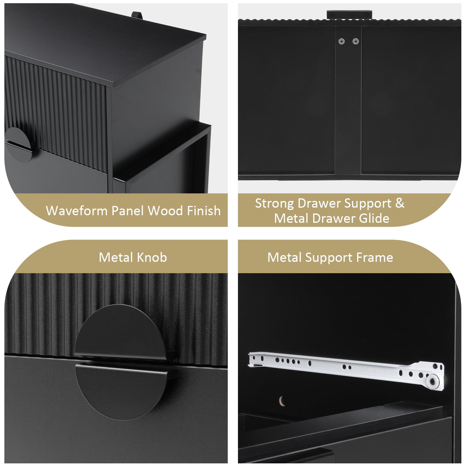 Holliwill 6 Drawer Dresser for Bedroom, Fluted Dresser Chest of Drawers for Living Room, Hallway, Black