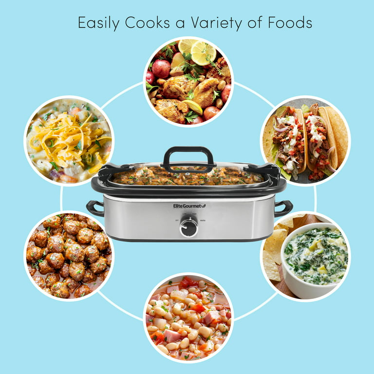 Elite Gourmet 3.5Qt Crock Slow Cooker with Locking Lid - Stainless Steel &  Red