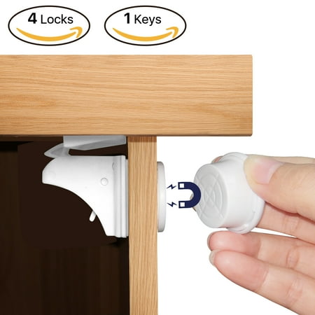 Magnetic Cabinet Lock Baby Proof Lock 4 Locks 1 Key For