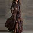 thumbnail image 2 of longantii Plaid Maxi Dress for Women，Long Dress Vintage V-Neck Long-Sleeve Pastoral Style Dress Deep Red M, 2 of 4