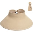 thumbnail image 1 of Visera de paja para playa, sombrero de ala ancha para mujer, protección de verano UPF 50+, color beige, 1 of 5